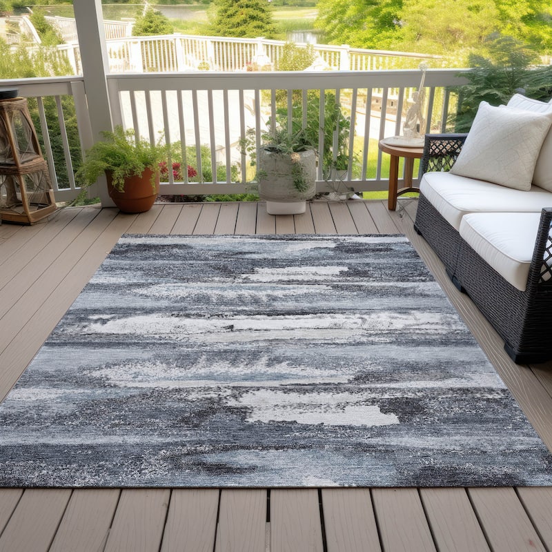 Machine Washable Indoor/ Outdoor Abstract Modern Chantille Rug - Gray - 8' x 10'