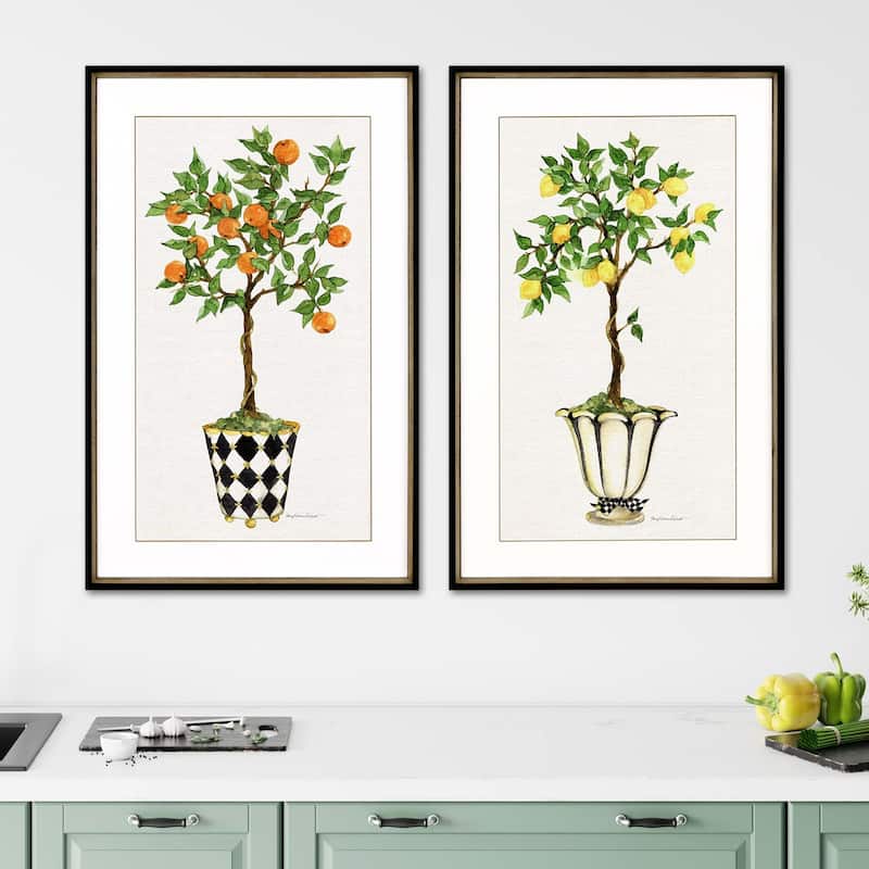 Fruit Topiary S/2 Framed Art Exclusive Giclee Under Glass - Multi-Color