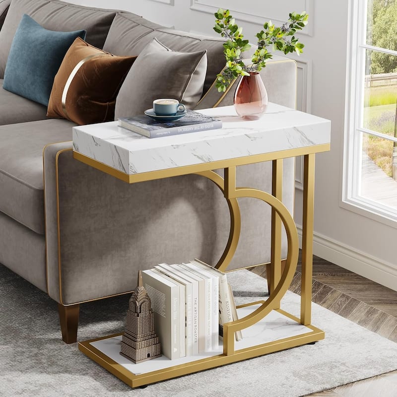 C-Shaped Sofa Side Table, 23.6" Narrow End Table