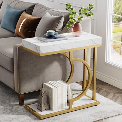 C-Shaped Sofa Side Table, 23.6" Narrow End Table