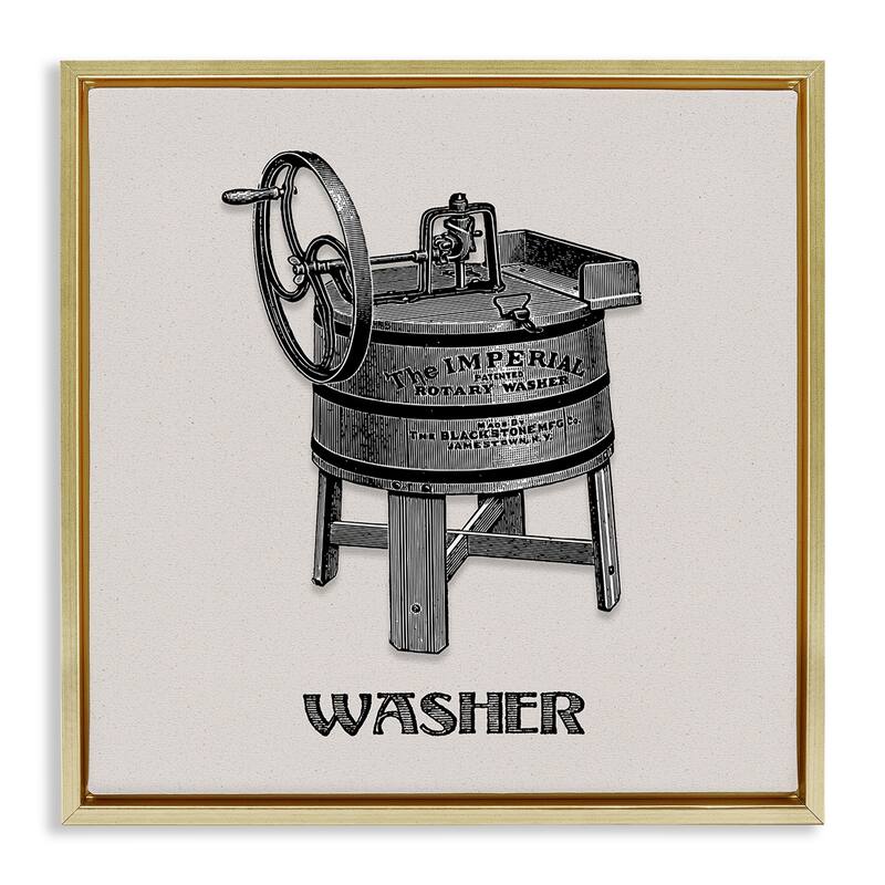 Stupell Antique Rotary Washer Framed Floater Canvas Wall Art Design By Val Rhodes - 25 x 25 - Gold