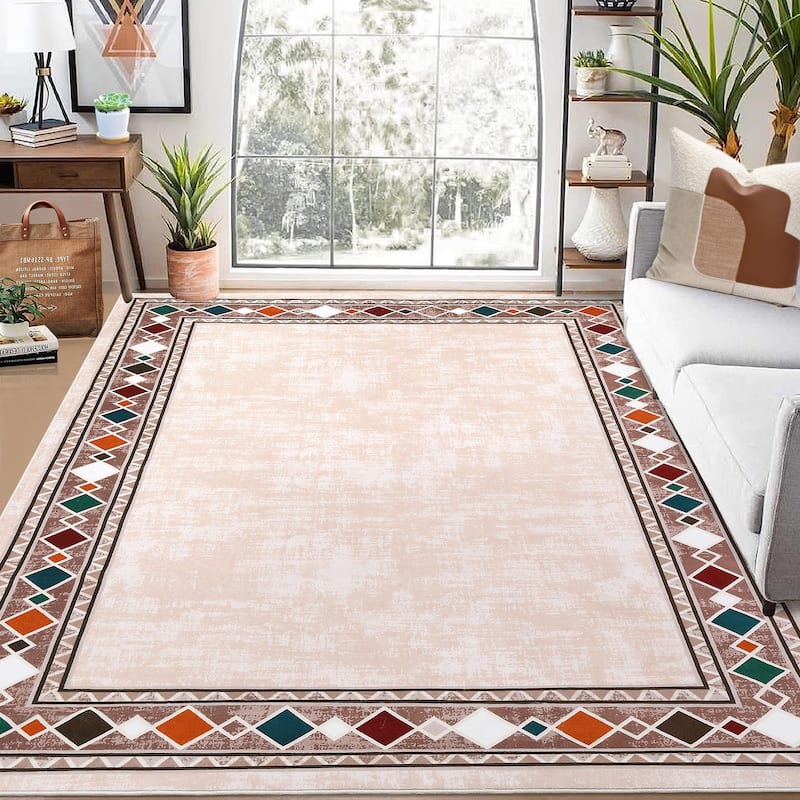 Garvee Machine Washable Rug Modern Bordered Area Rugs