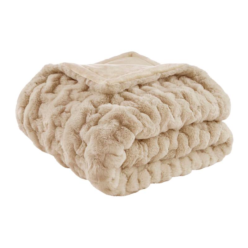 Madison Park Ruched Fur Throw