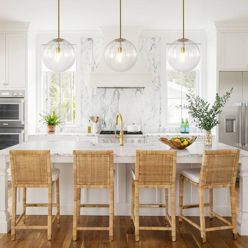 Modern Chic 1-Light Dimmable Striped Glass Sphere Pendant - 15.0 in