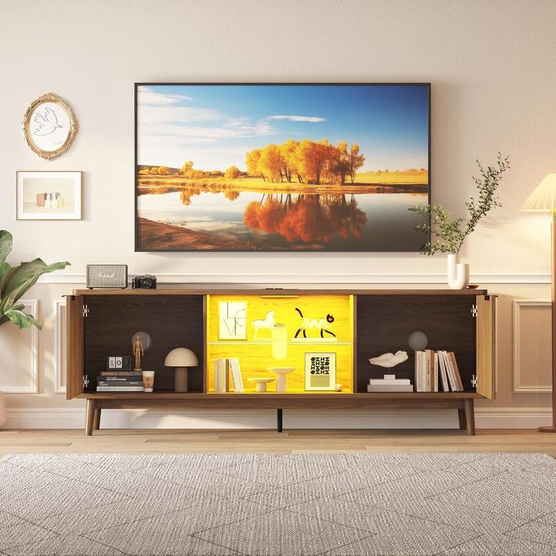 63" TV Stand Entertainment Center with Storage and Adjustable Shelf