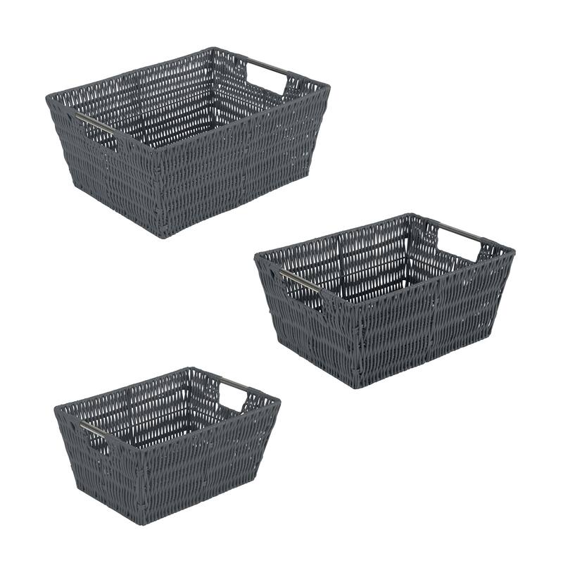 Simplify 3 Pack Set Rattan Tote Baskets in Charcoal - 11.5"x 14.5"x 6.5" - Black