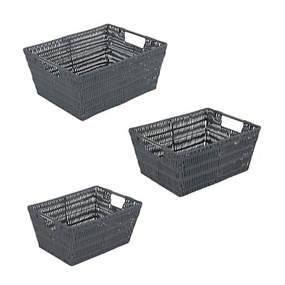 Simplify 3 Pack Set Rattan Tote Baskets in Charcoal