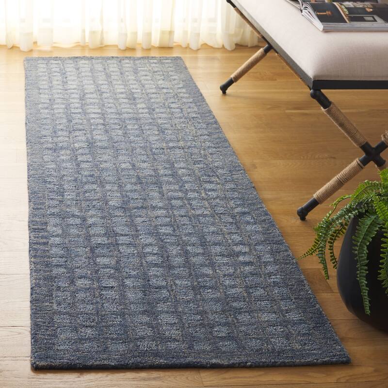 SAFAVIEH Handmade Abstract Nurcan Modern & Contemporary Wool Rug - 2'3" x 8' Runner - Blue