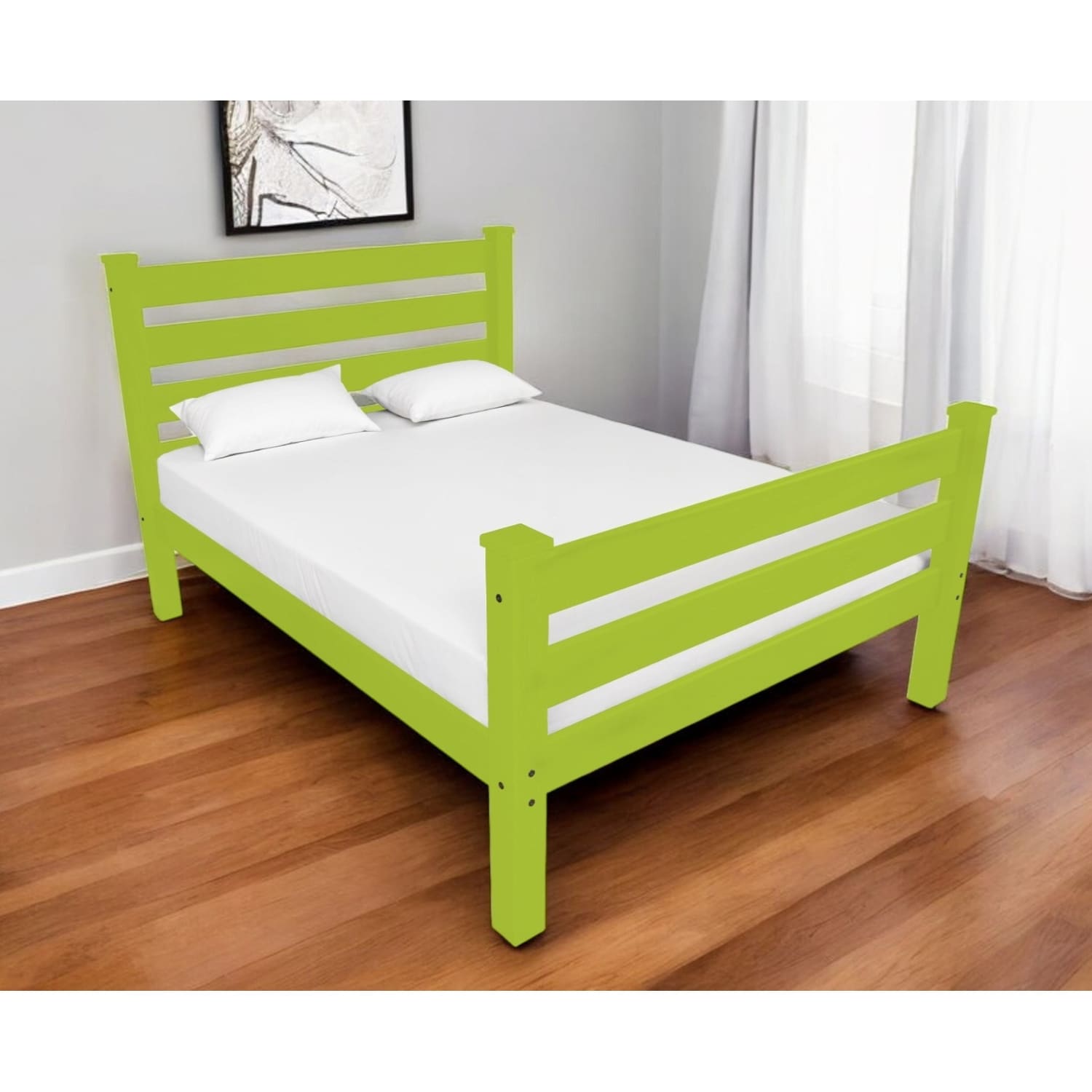 HomeRoots Lime Green Solid Wood Twin Bed Frame