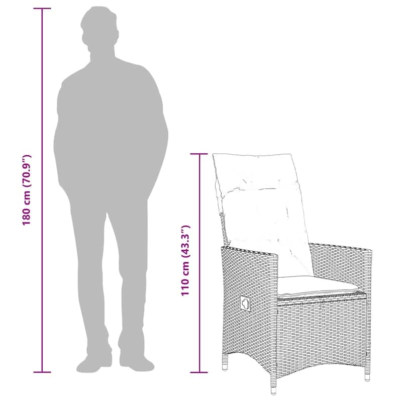 vidaXL Reclining Patio Chairs with Cushions Armchair Outdoor Seating Poly Rattan - 23.2 x 22.0 x 36.2