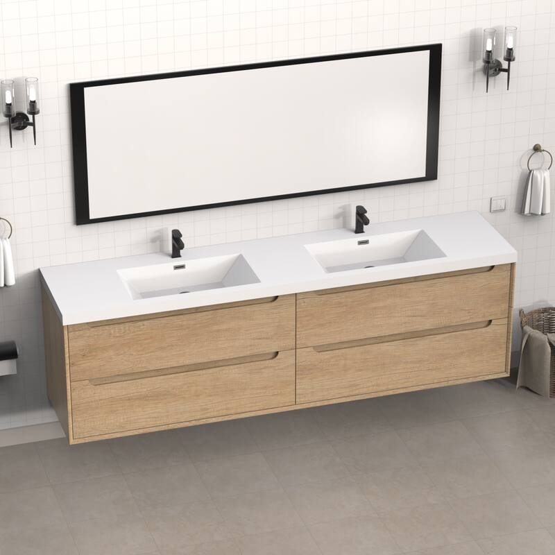 84" in. W x 26" in. D Integrated Resin Bathroom Rectangular Dual Sink Vanity Top One-Piece Design