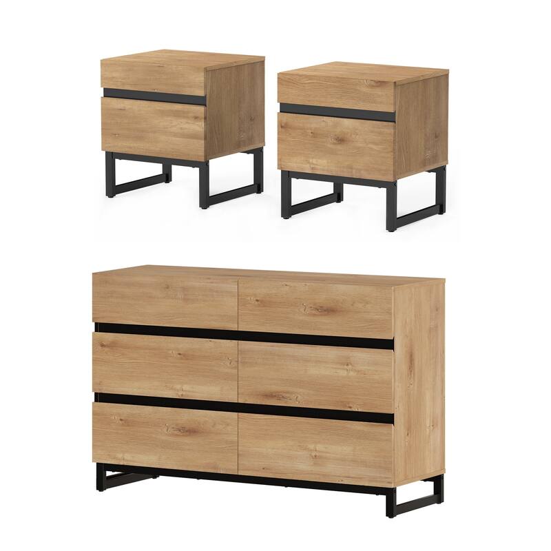 3-Piece Bedroom Furniture Set,Dresser &Chest With 6 Drawers,2 Nightstand For Bedroom, Bedroom Furniture Set