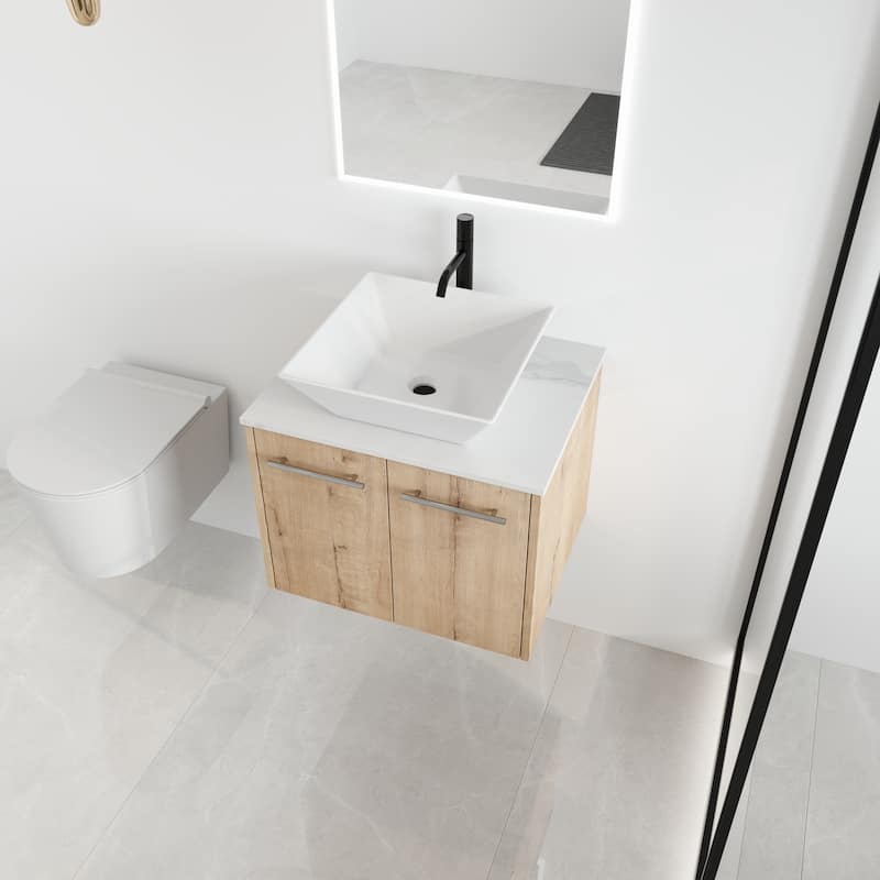 Malwee 24"/30" Floating Bathroom Vanity, Wall Mounted Bathroom Vanity with Ceramic Sink,Soft Close Doors