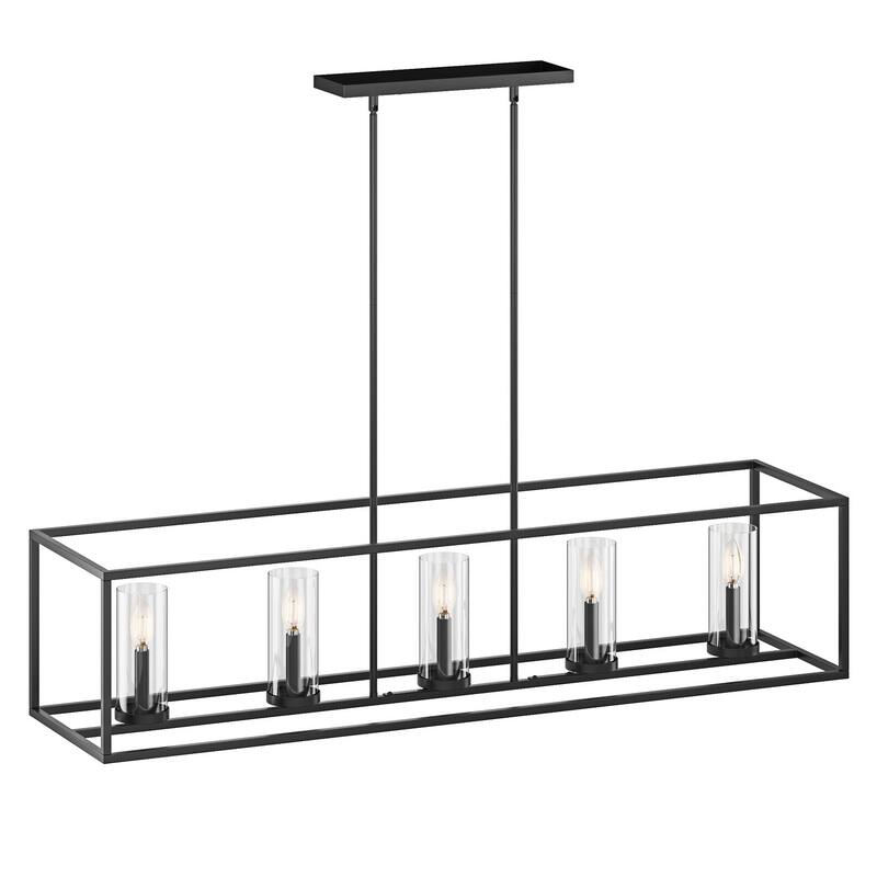 Farmhouse 5-Light Rectangle Metal Frame Kitchen Island Chandelier with Glass Shades