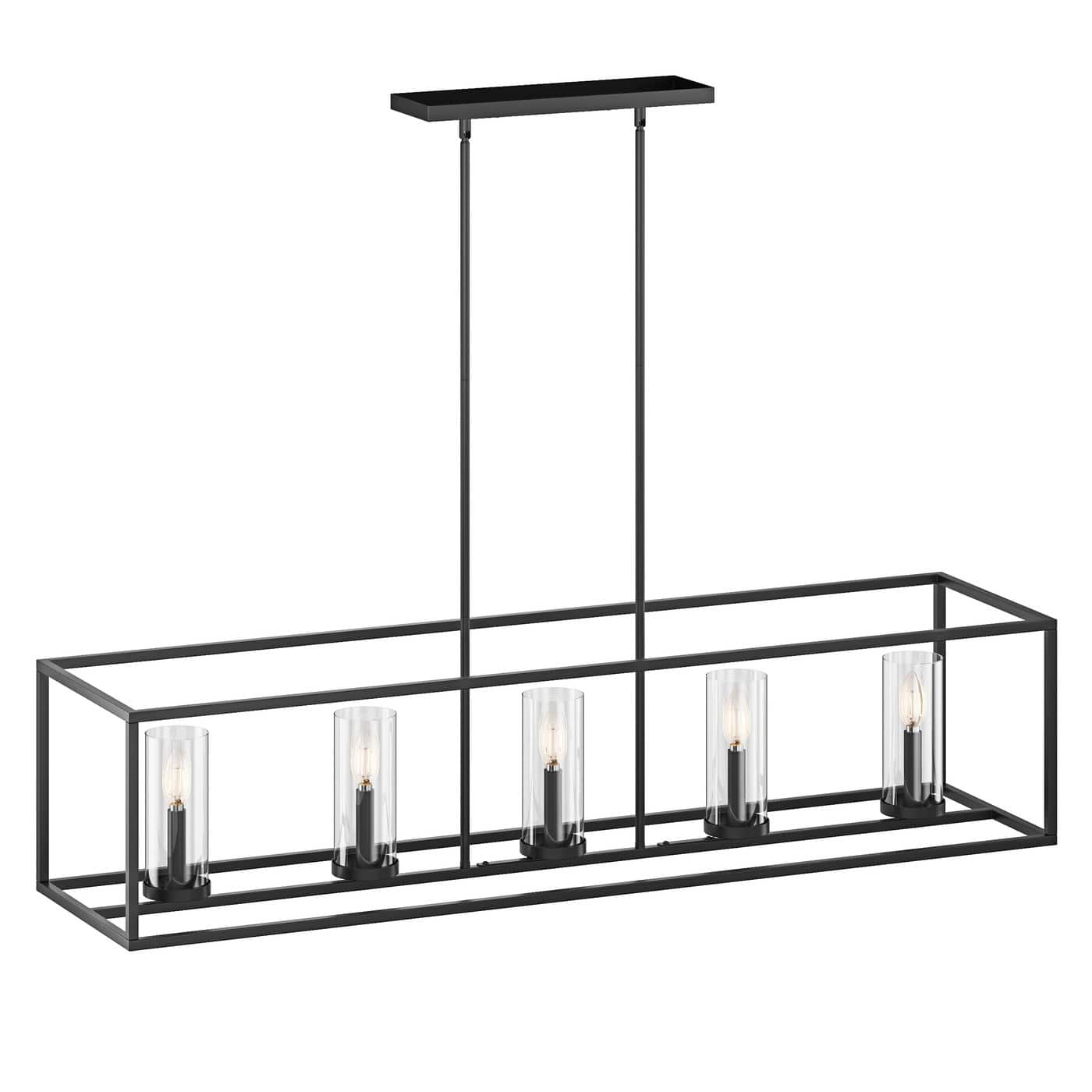 Farmhouse 5Light Rectangle Metal Frame Kitchen Island Chandelier with