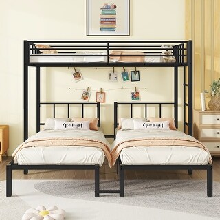 Metal Detachable Bunk Beds for 3, Twin XL over Twin & Twin Bunk Bed Metal Triple Bunk Beds,Black