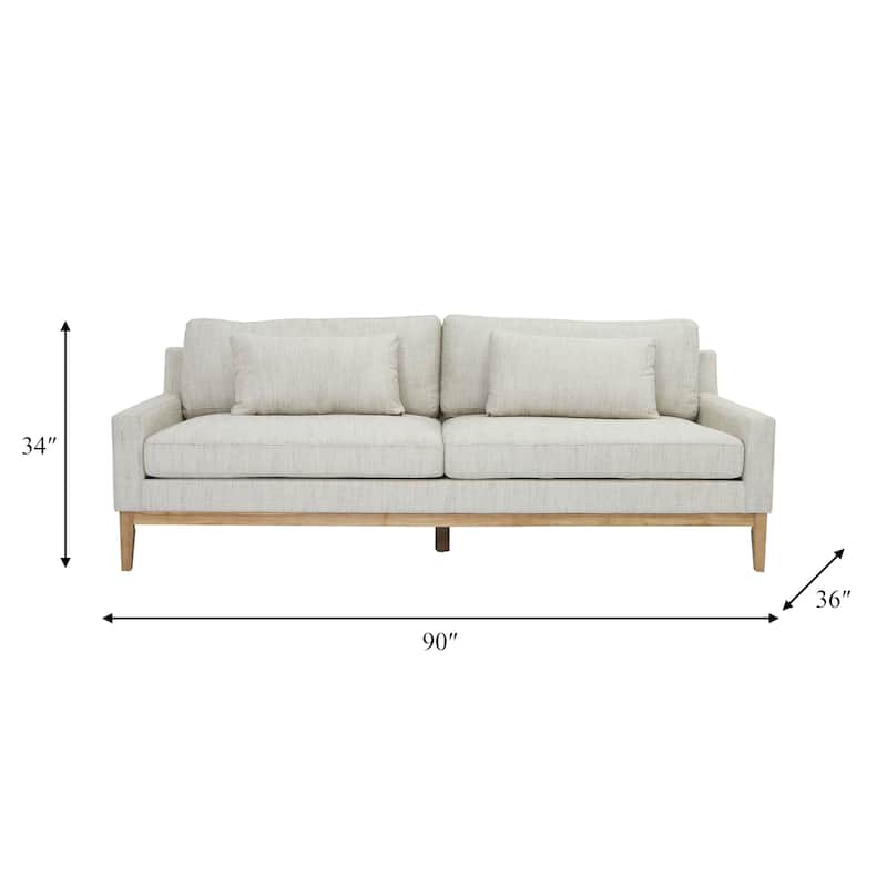 Sagebrook Home Elegant Oak Wood 3-Seat Upholstered and Bolstered Sofa - 90" x 36" x 34"