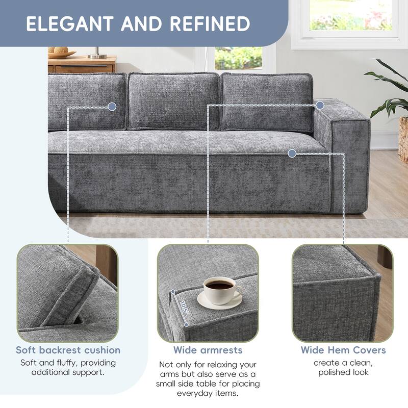 Chenille Modular Sectional Couch Set, Modern L-Shaped Cloud Sofa