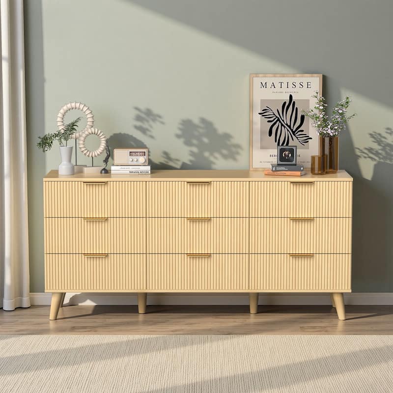Meyreso Modern Boho Wave Wood Dresser, Wide Storage Cabinet