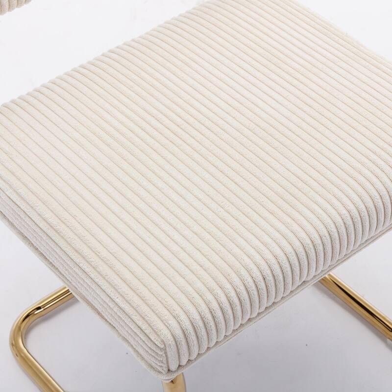 Corduroy Fabric Dining Chair Set of 2, Kitchen Side Chairs with Channel Tufting, Armless Accent Chair with Metal Base