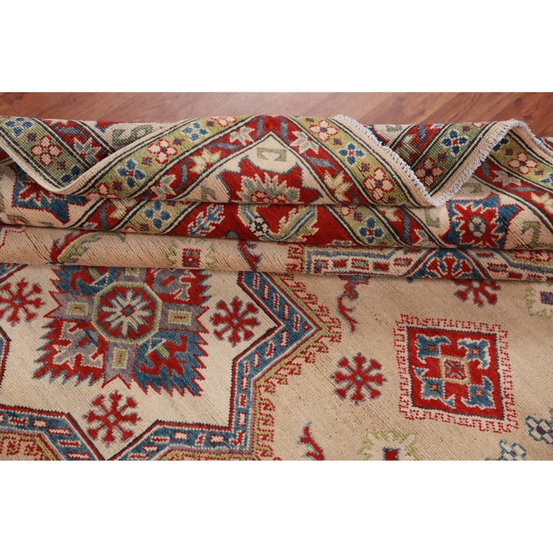 Hand Knotted Oriental 100% Wool Carpet Traditional Geometric Peach Kazak Area Rug - 9' 9'' X 8' 4''