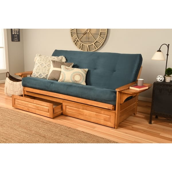 slide 2 of 36, Somette Phoenix Butternut Futon Set with Storage Drawers and Mattress Suede Blue