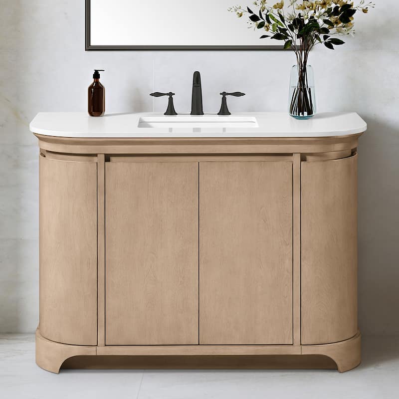 OVE Dain 48 in. Sahara Birch Bathroom Vanity with White Engineered Stone Top - 48" - Sahara Birch - 48"