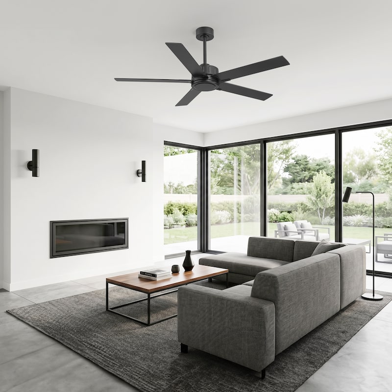 56-Inch Matte Black Ceiling Fan with Remote Control,DC Motor, 6-Speed Reversible Indoor Ceiling Fan with Dual-Finish Blades