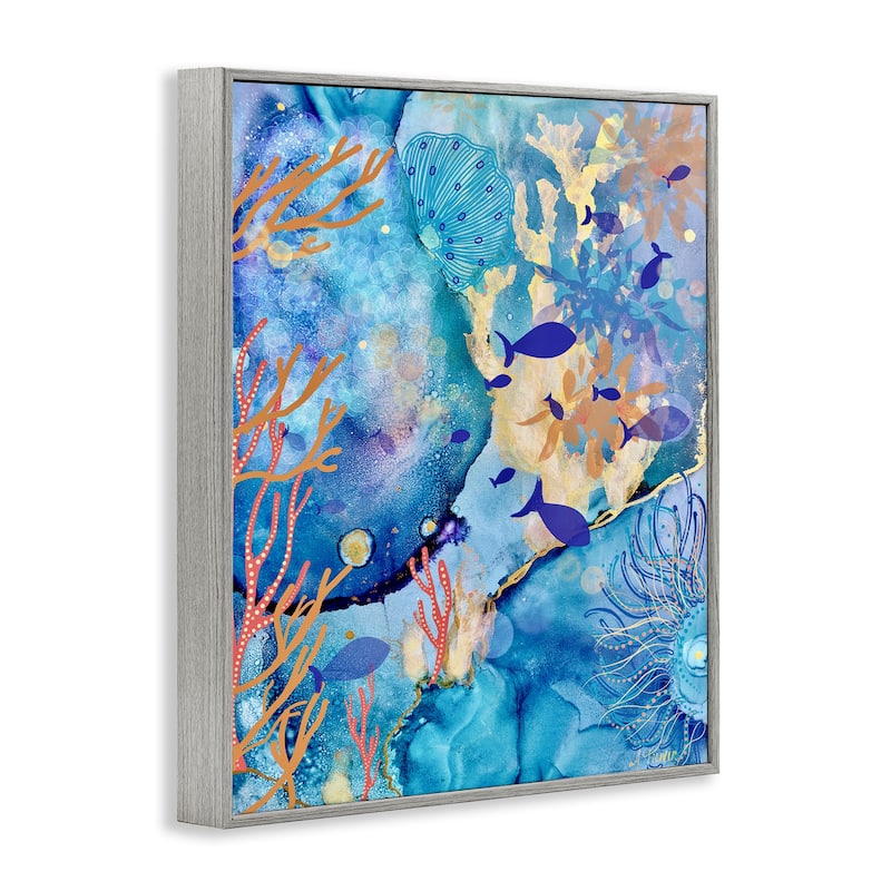 Stupell Coral & Sea Life Collage Framed Giclee Art Design By Amy Tieman