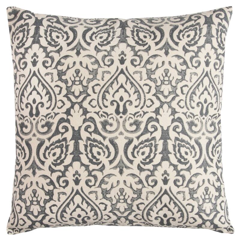 Rizzy Home Distressed Damask Print Throw Pillow Cover - Grey/ Natural