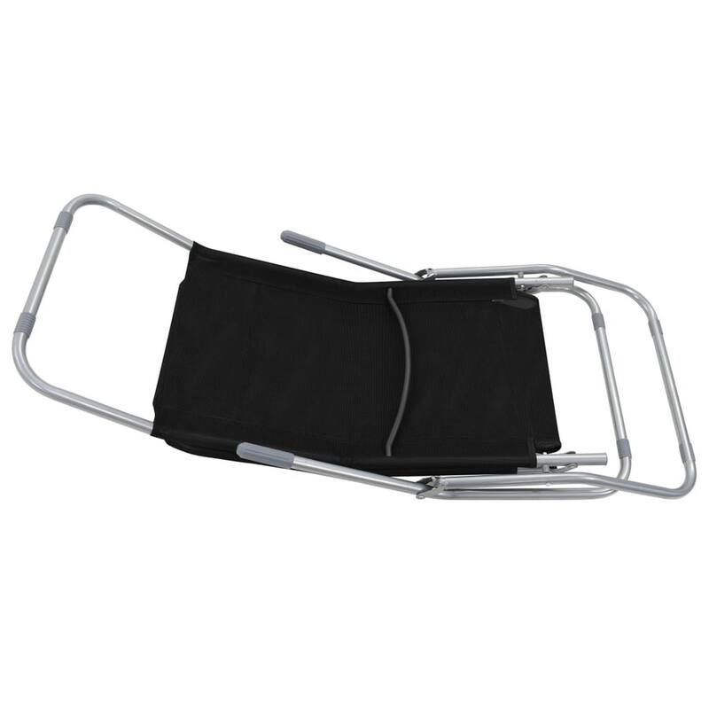 Folding Sun Chaise Lounger Set of 2, Chrome Steel, Black Textilene