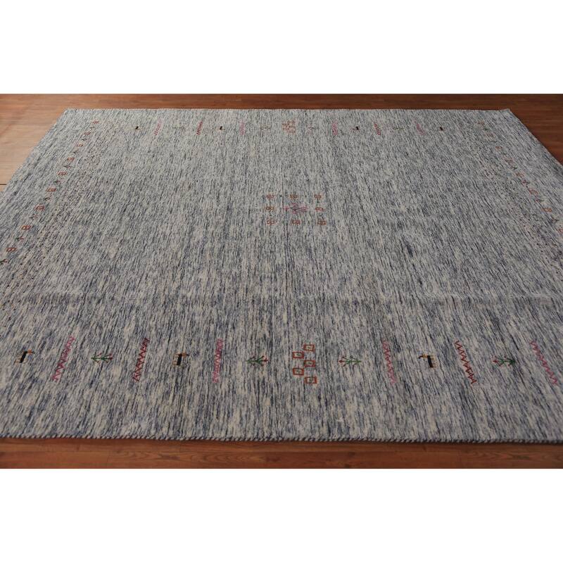 Ivory & Blue Tribal Gabbeh Area Rug Handmade Wool Carpet - 8'3" x 9'8"