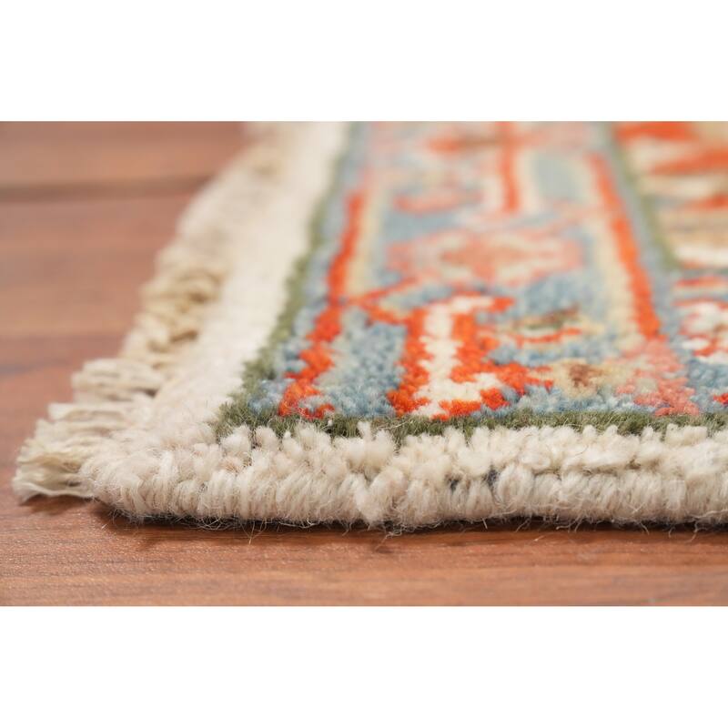 Hand Knotted Oriental 100% Wool Carpet Traditional Medallion Beige & Ivories Heriz (serapi) Area Rug - 3' 0'' X 2' 0''