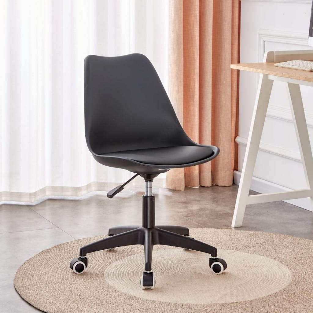 Modern Black Computer Chair Adjustable Swivel Plastic Armless Office