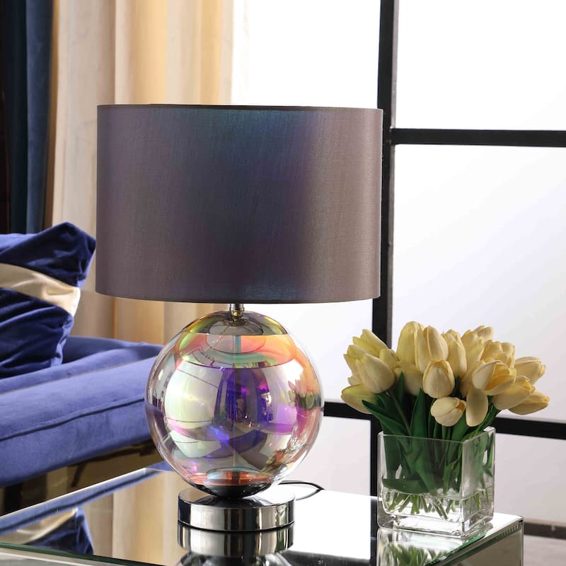 19" Iridescent Glass Globe Table Lamp With Gray Classic Drum Shade - 7.5X5X18.75
