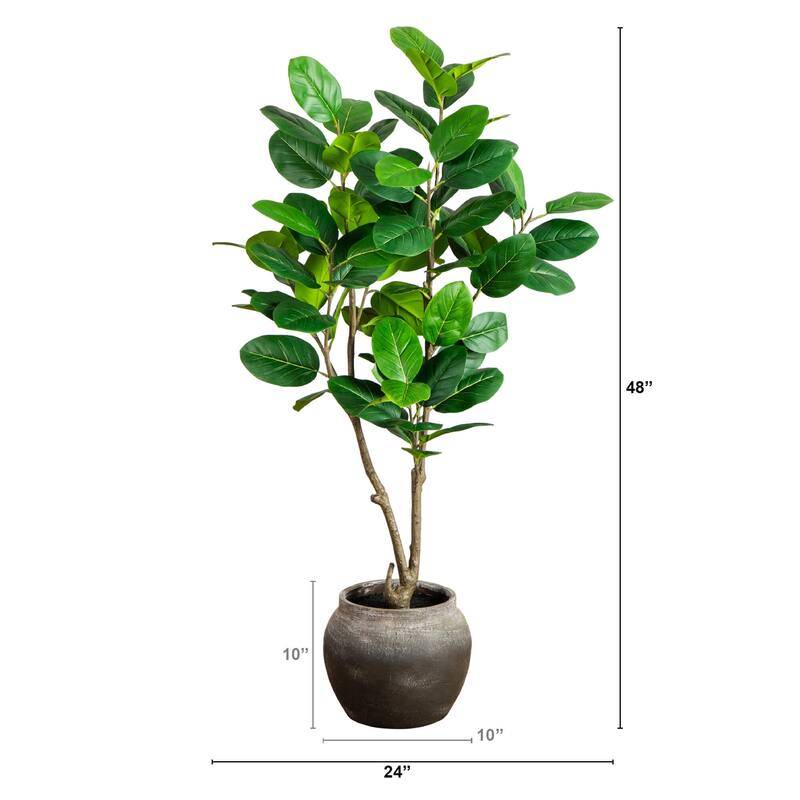 4-ft Artificial Audrey Ficus Tree in Rustic Decorative Planter - Green