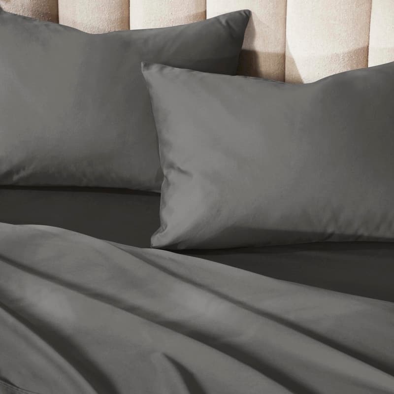 Blue Nile Mills 700TC Cotton Sateen Deep Pocket Solid Bed Sheet Set - Charcoal - King