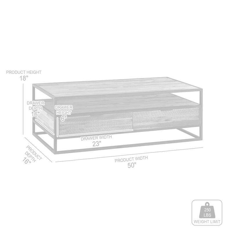 Ludgate 50" Modern Farmhouse Solid Acacia Wood 2 Drawer Coffee Table