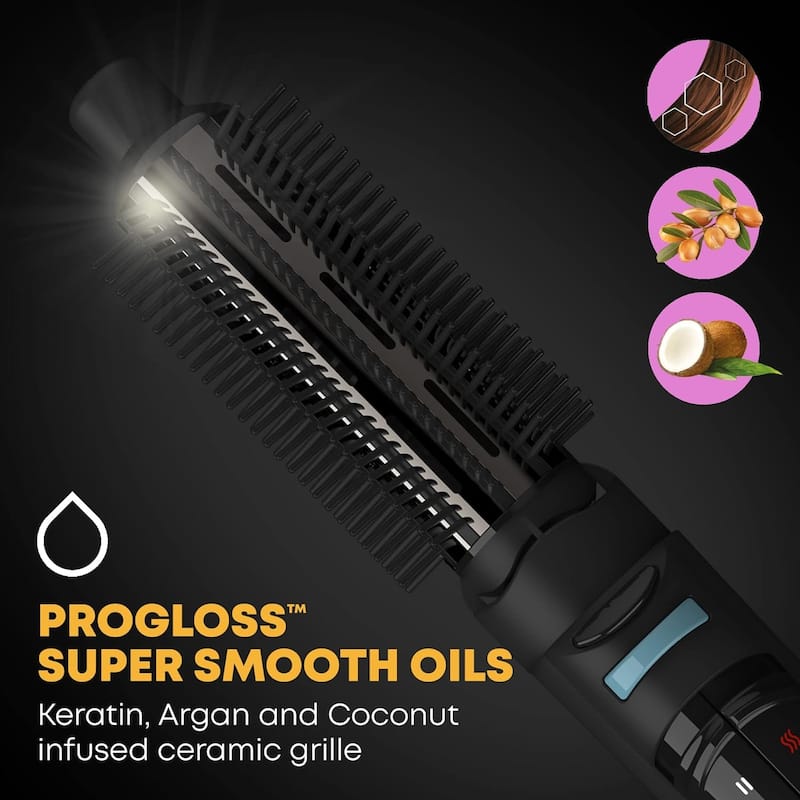 Revamp Progloss Airstyle 6-in-1 Hair Dryer Brush & Multi Styler with Ceramic Barrel and Progloss Oils, Auto-Off & 9' Swivel Cord