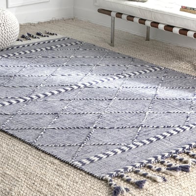 Nuloom Cotton Handmade Casual Liam High Low Trellis Braided Fringe Area Rug