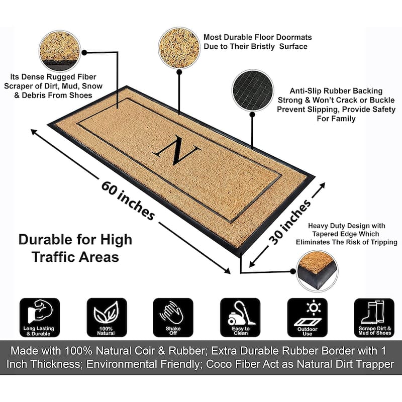A1HC Natural Coir & Rubber Large Monogrammed Door Mat 30"x60"