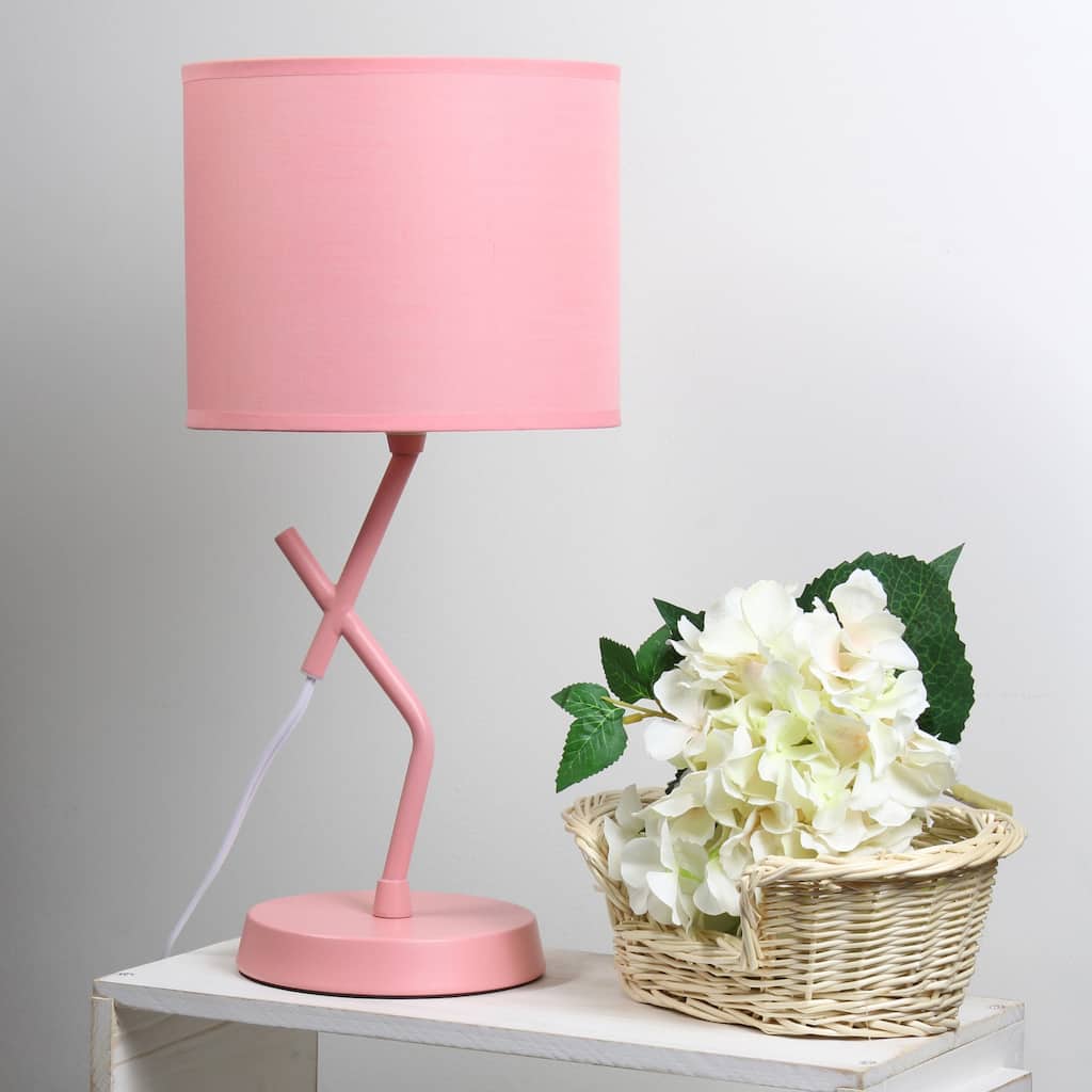 Abstract Angular Table Lamp with Drum Shade - 17" - Pink