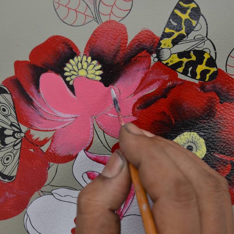 Handpainted Leather Ladies Organizer Wallet - Dreamy Blossoms