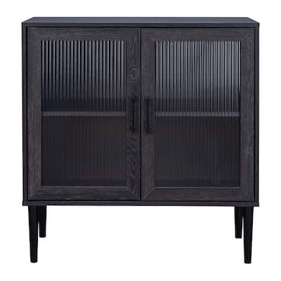Ethan 2 Fluted Glass Door Compact Sideboard Buffet with Shelves