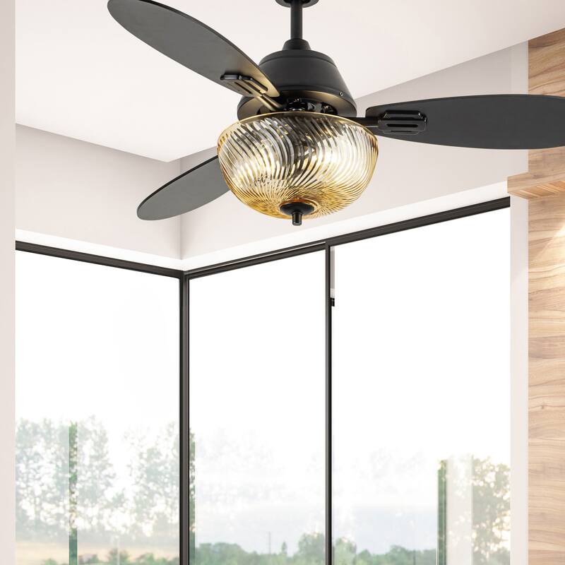 Coco River of Goods 3-blade 42-inch Glam Indoor Ceiling Fan with Amber Hand-Cut Glass Shade and Remote Control