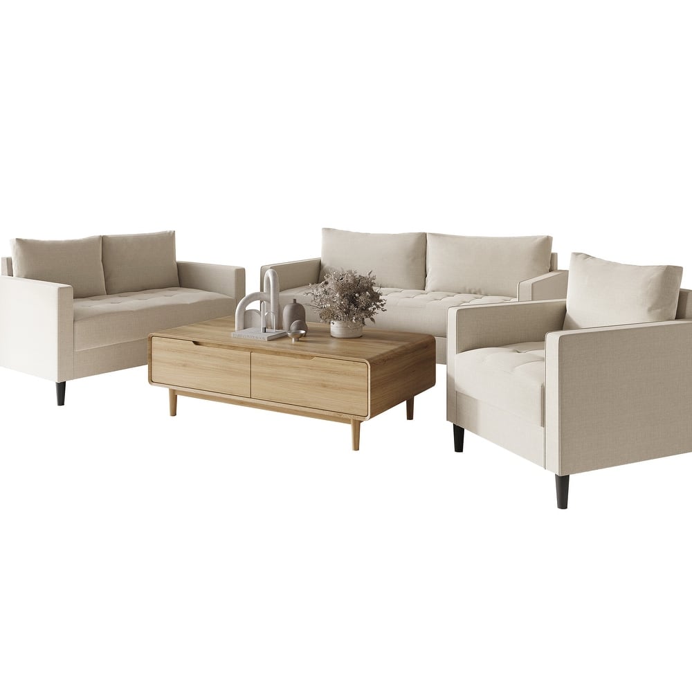 CraftPorch Contemporary Minimalist Linen Upholstered 3-Piece Living Room Set