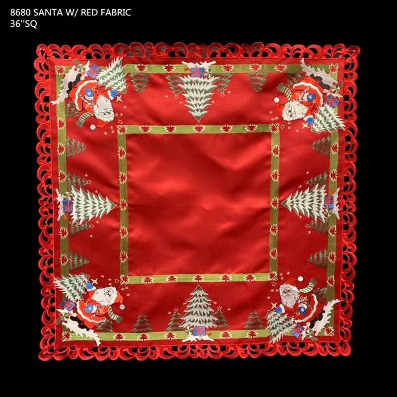 Santa Red Embroidered Cutwork Square Tablecloth, 44 inch square