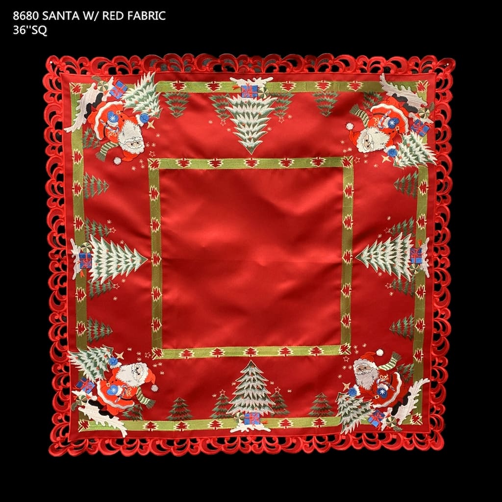 Santa Red Embroidered Cutwork Square Tablecloth, 44 inch square