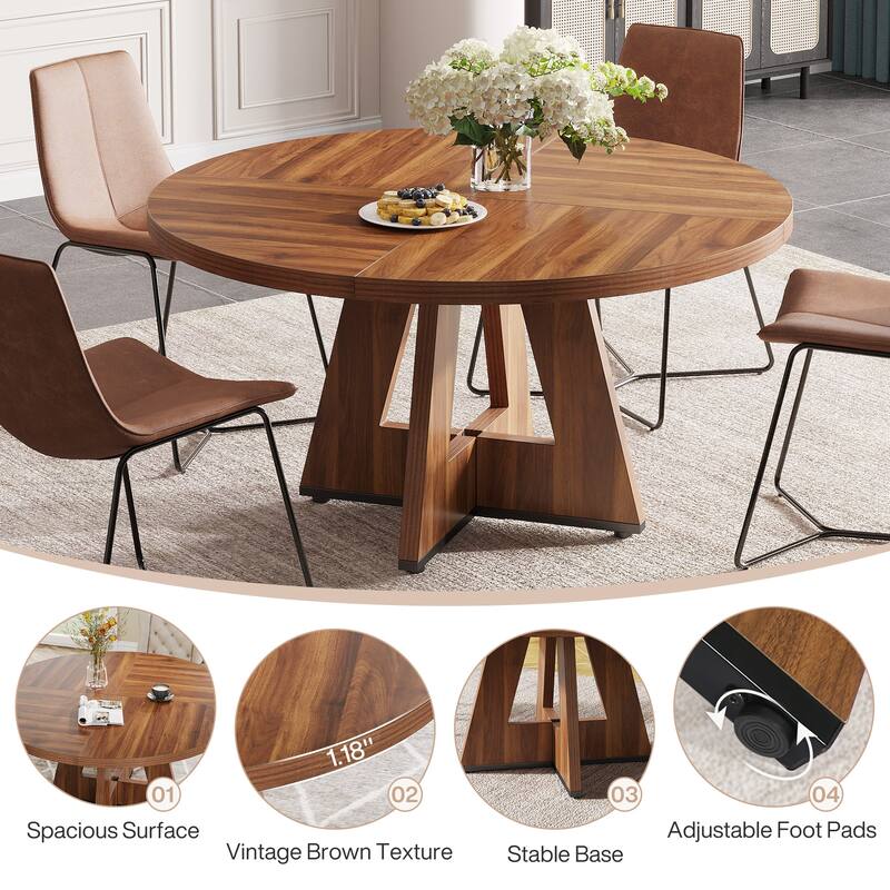 47-inch Round Dining Table Wood Dinner Table for 4-6 People