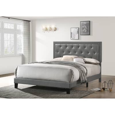 Best Quality Furniture Glam Faux Leather Button-tufted Panel Bed